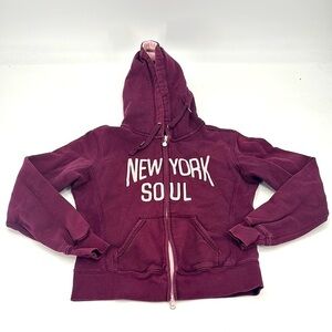Well loved - cozy Triple Five Soul maroon full zip hoodie large “ New York soul”